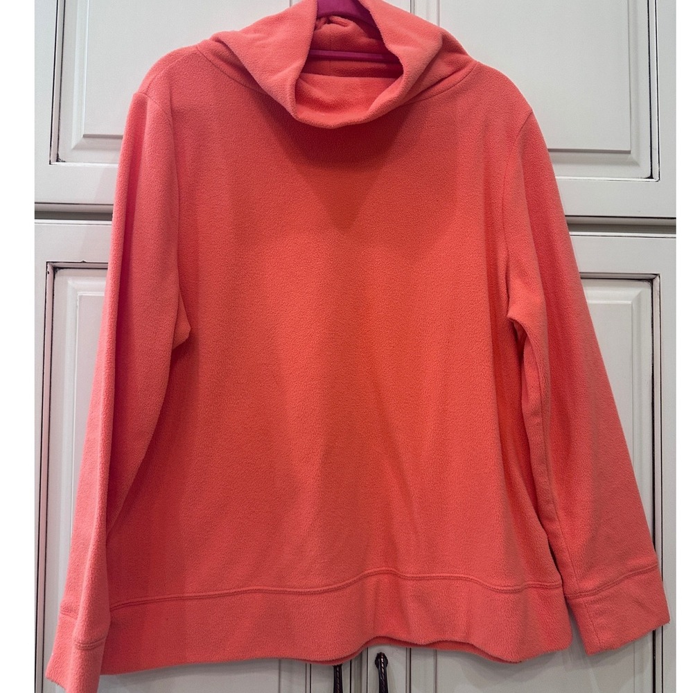 Talbots Womens XL Coral Orange Fleece Cowl Neck Pullover Long Sleeve Top